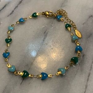 Gold and Blue stainless Steel  Heart Bracelet